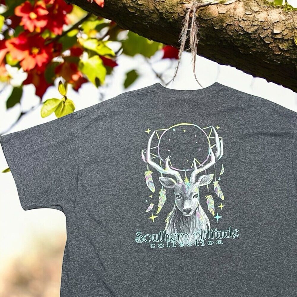 Southern Attitude Unisex Gray T Shirt Size 2XL Short Sleeve Dream Deer Graphic